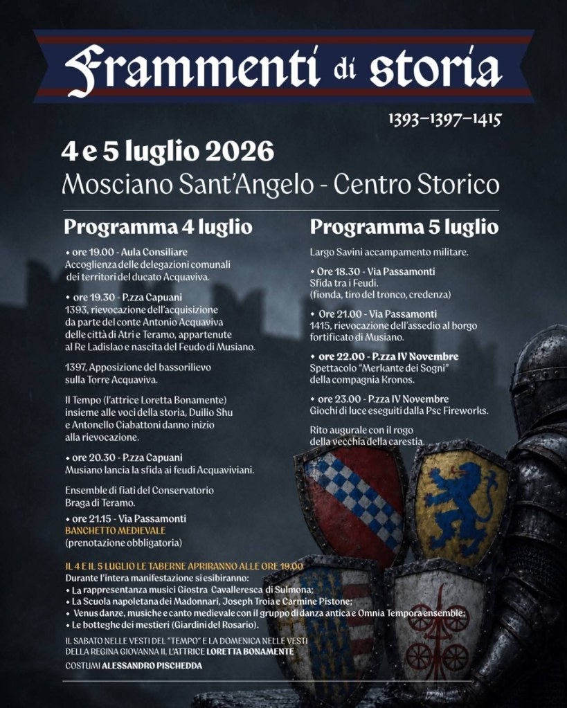 Il programma dell' evento medievale Frammenti di Storia con la partecipazione del gruppo Venus e Omnia Tempora ensemble