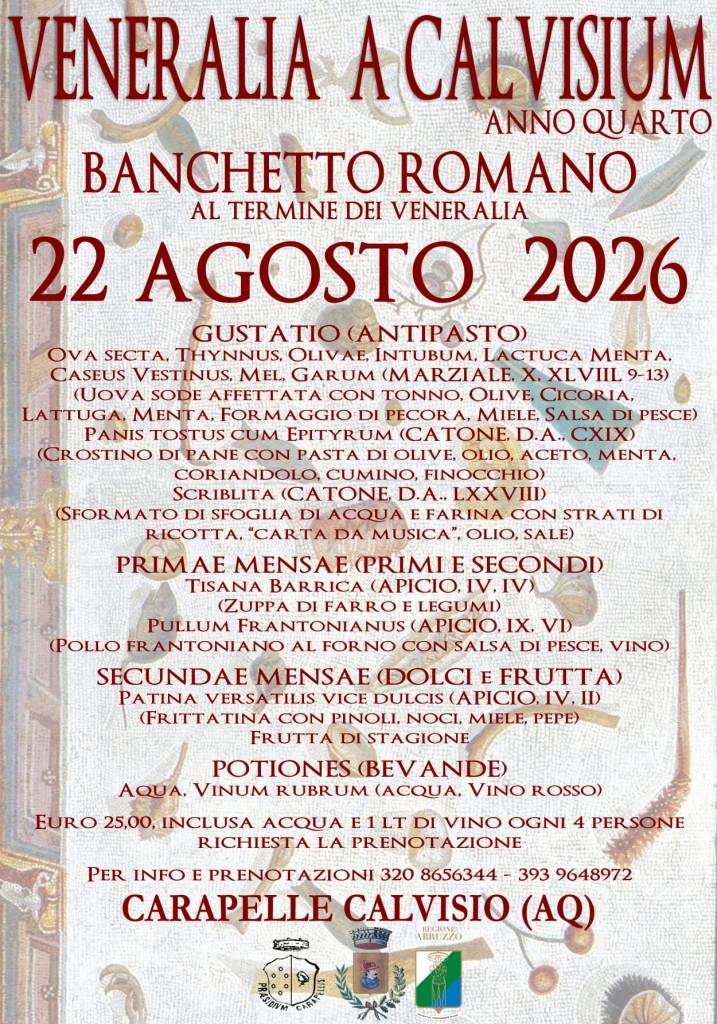Menu del banchetto romano all' evento Veneralia a Calvisium, edizione 2026