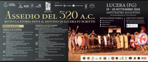 Locandina dell' evento Assedio del 320 a.C. a Lucera con la partecipazione del gruppo di danza antica Venus